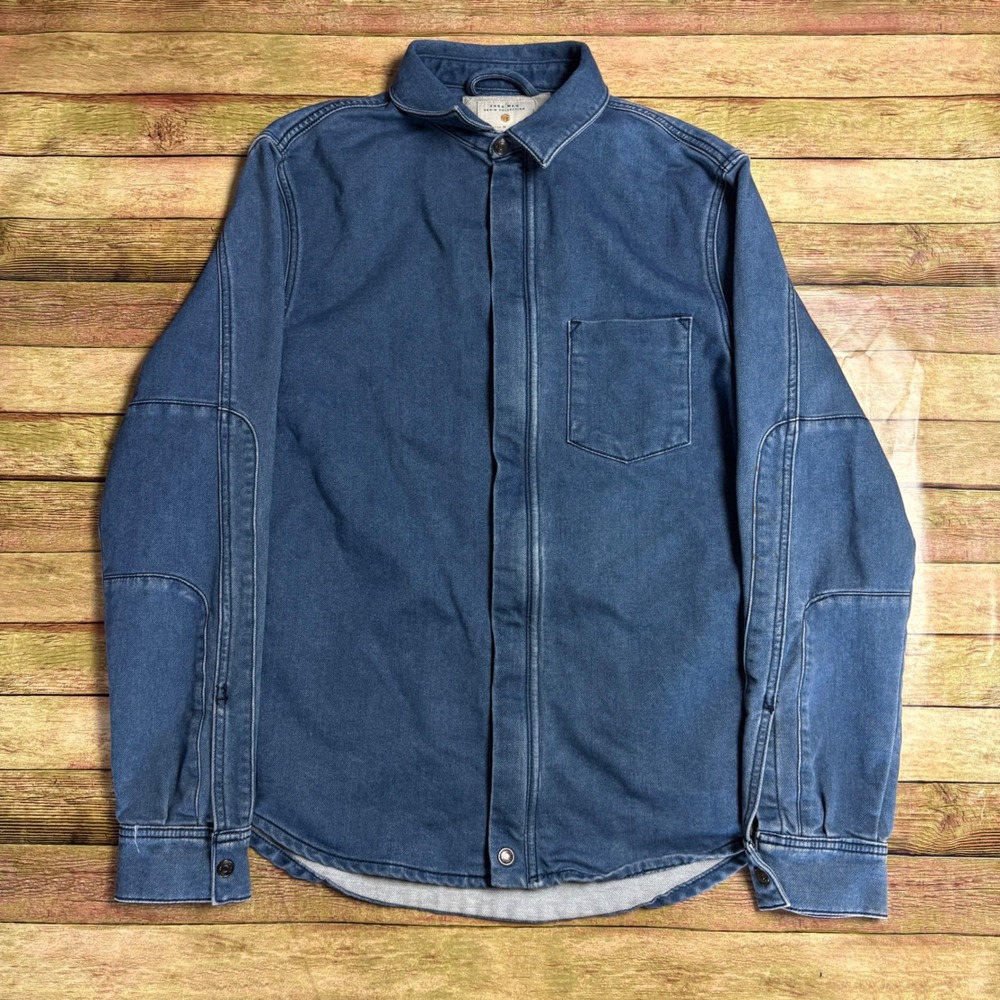 Zara Man Denim Zip Up Shirt Jacket Medium Workwear Gorpcore Shacket Blue M